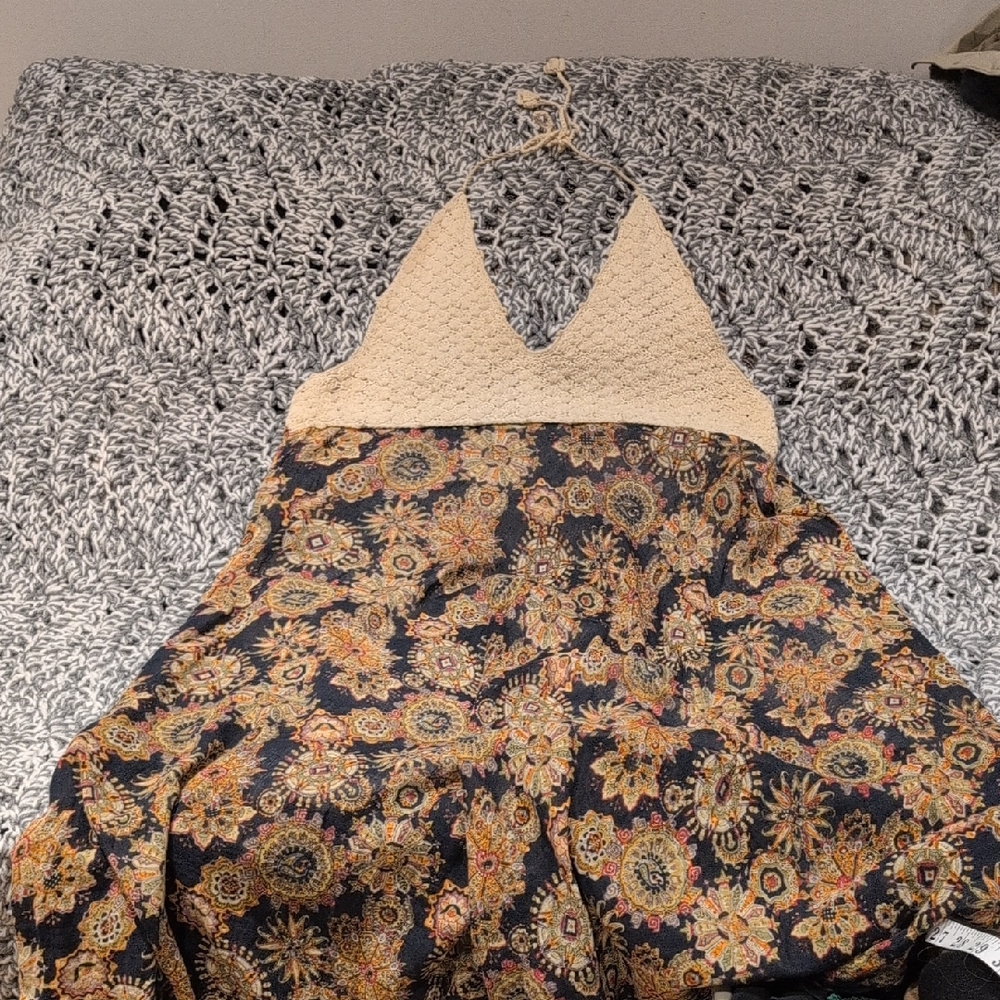 Lavar A Mand Crochet Halter Floral Dress – Boho Luxe Cottagecore – Flowy